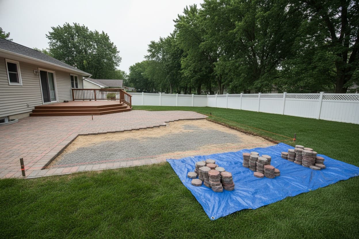 Pulled section tarp paver patio in Troy MI