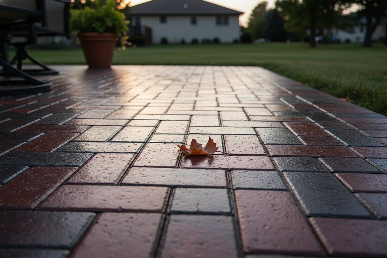 Freshly sealed brick paver patio in Troy MI