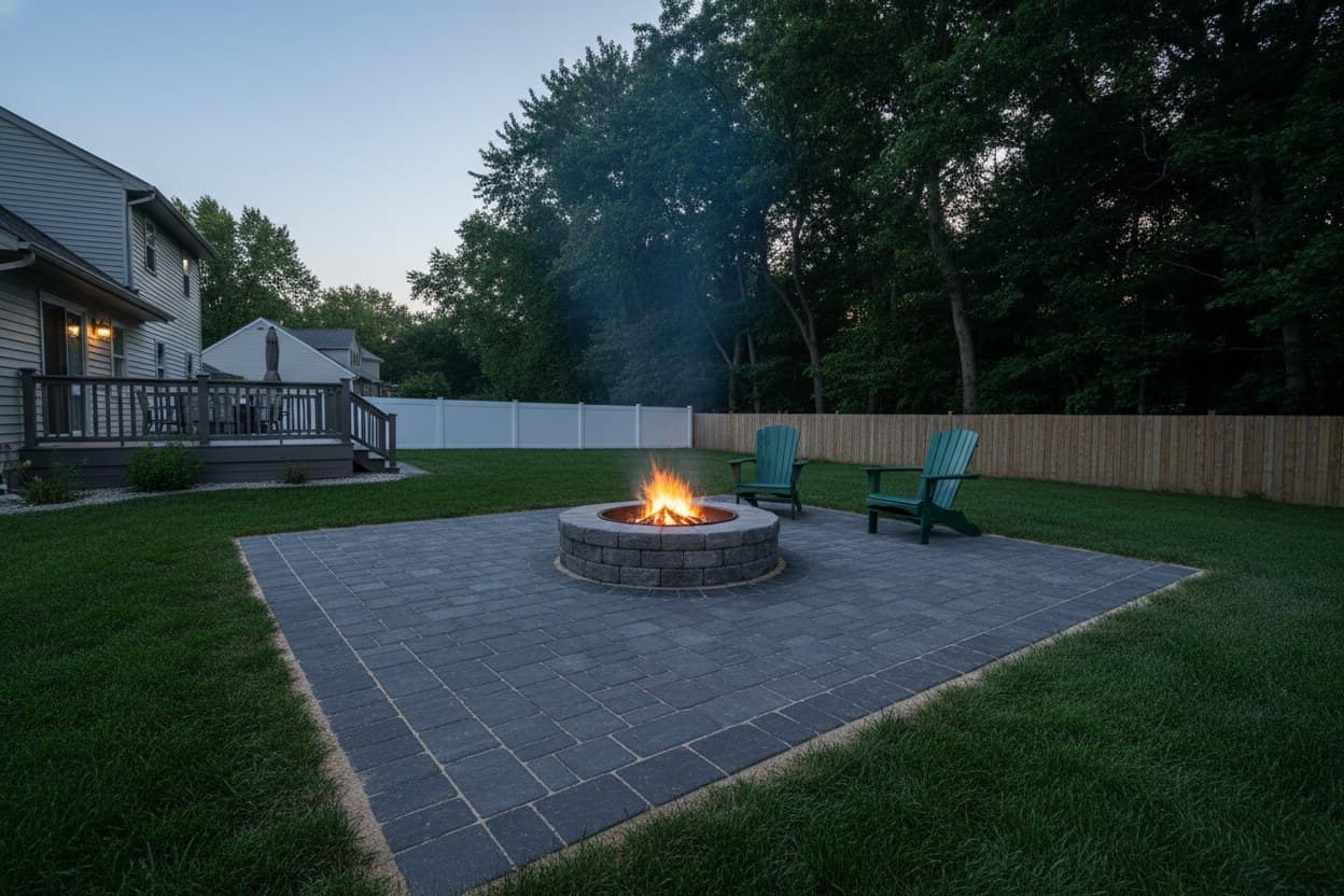 Dusk ember glow paver patio in Troy MI